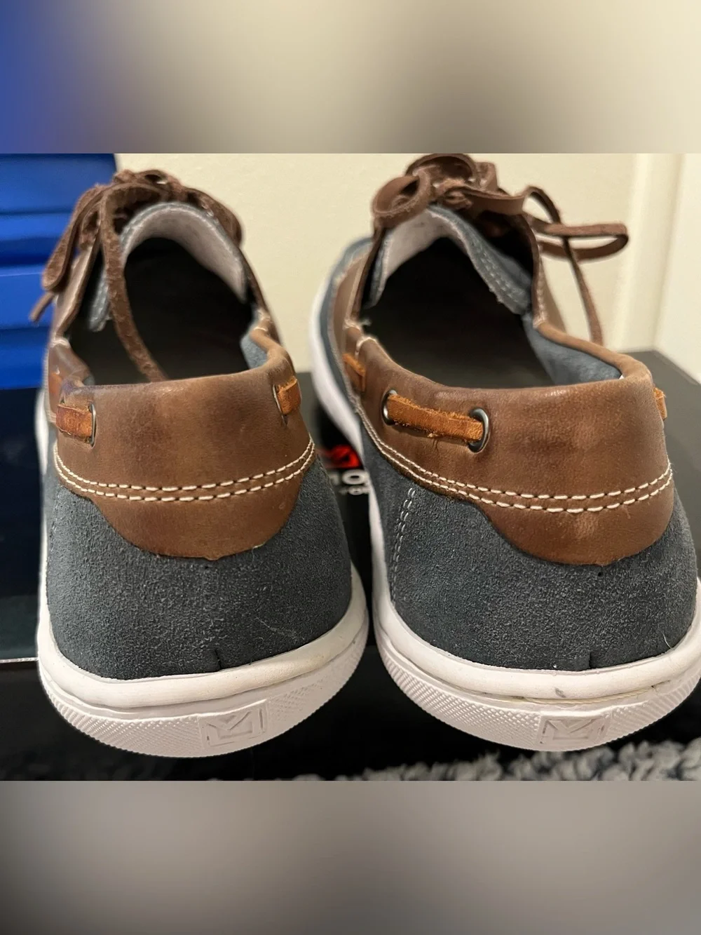 NWT Sandro Moscoloni Two-Tone Brown and Gray Leather Boat Shoes